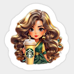 Chic Sips: Brews and Views with a Coffee-Clad Darling Sticker